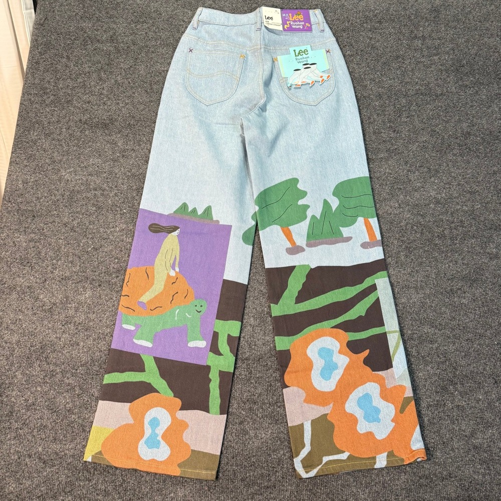 Lee x Ruohan Wang Rose Garden Print Wide Leg Jeans Light Wash Women 25x31 NWT - Picture 9 of 11